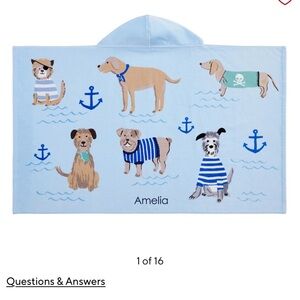 Pottery Barn Kids Blue Hooded Towel with Dogs